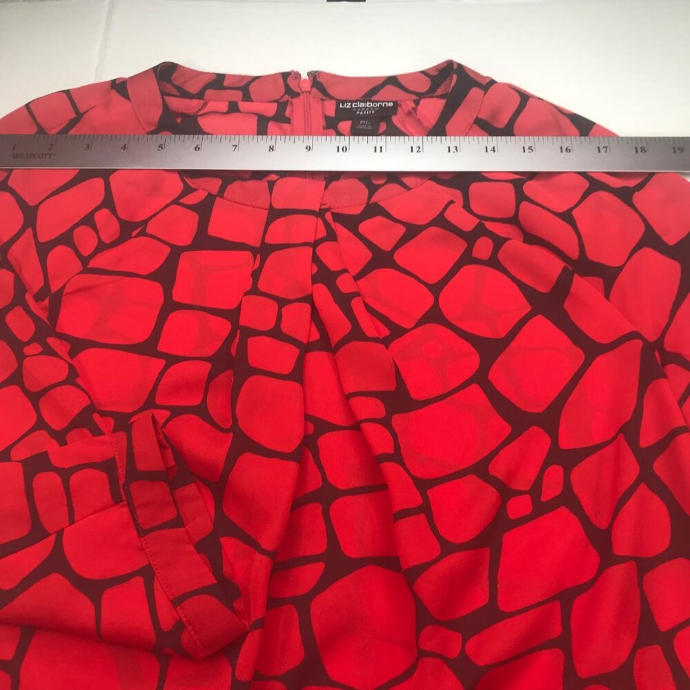 Liz Claiborne Women's Petite Large Red Black 3/4 Sleeve Top New - Picture 8 of 14